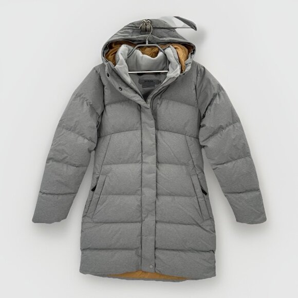 Prana Women's Kromata Down Long Parka Jacket with Hood sz XS Light Gray Full Zip - Picture 1 of 15